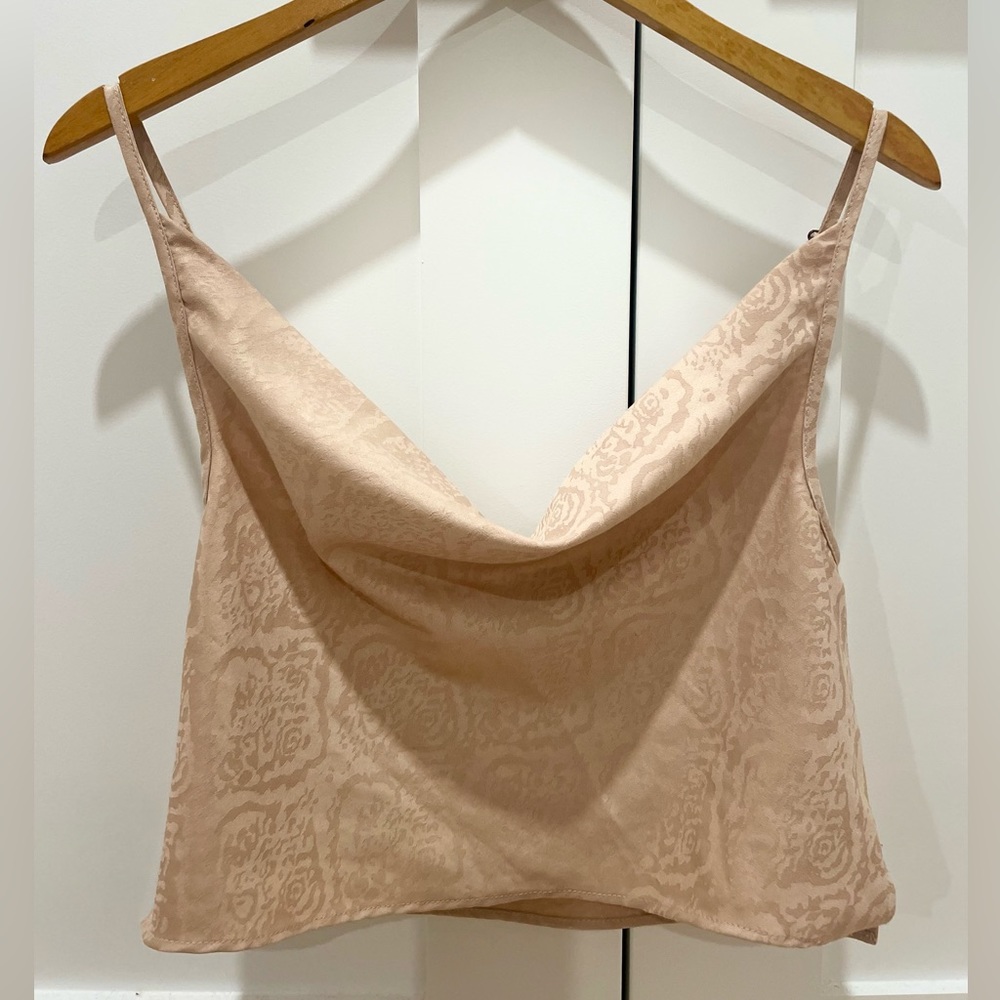 Urban Outfitters Satin Beige Cowl Neck Cropped Tank Top. SIZE S.